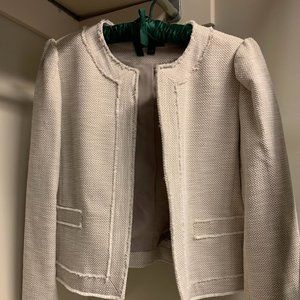 Ann Taylor Fringe Cropped Puff Sleeve Jacket in Essential Taupe